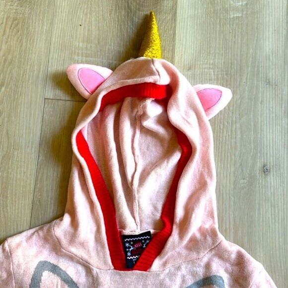 Hooded Holiday Sweater Girls Unicorn Christmas Top Large 10/12 - Picture 4 of 5
